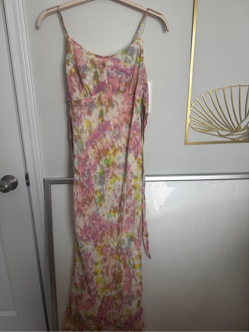 Astr Pink Multiwatercolor Slip Maxi Dress